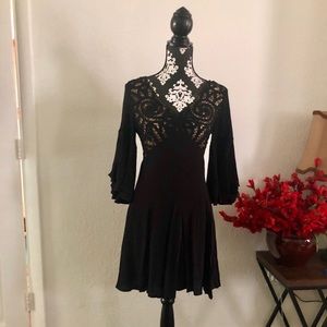 Flare long sleeve black dress